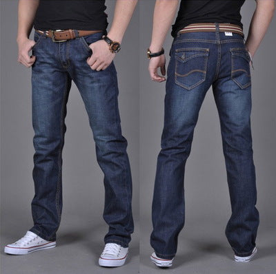 Men's Denim Straight-Leg Pants - Trendy and Comfortable Long Jeans for Men