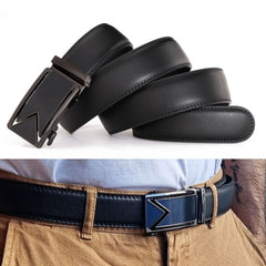 Men's Ratchet Belt - PU Leather, Adjustable Size, Slide Buckle, No Holes - SHAVIT