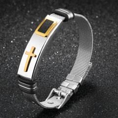 Embrace Your Style with Gold Cross Stainless Steel Mesh Personality Bracelet