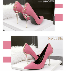 Fashion Pointed High Heels with Metal Bow for Nightclub Banquet