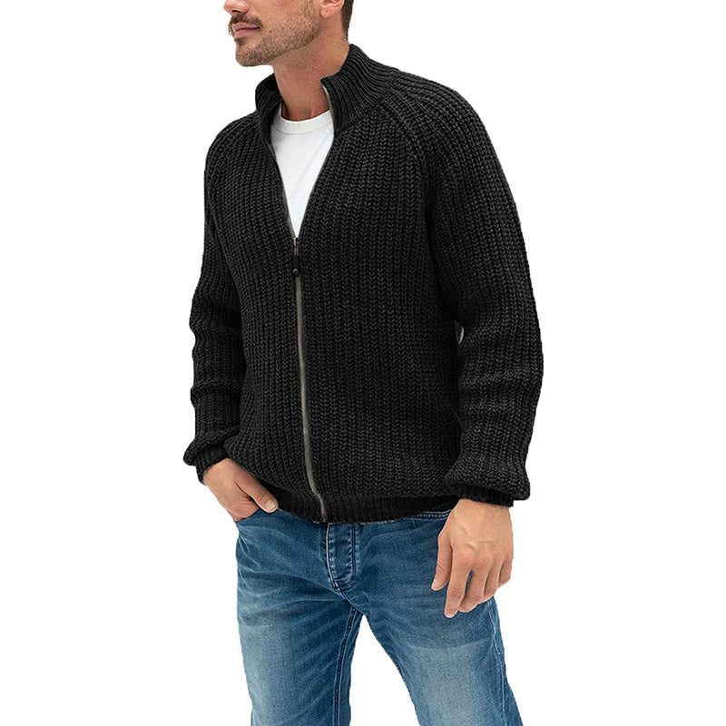 Sweater Cardigan Men's Solid Color Zipper Turtleneck Knit - Farefe