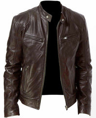 Slim PU Leather Jacket for Men - Business Style, Khaki/Brown/Black, S-5XL