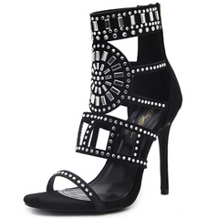 Rhinestone High Heel Sandals - Farefe