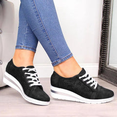 Wedge Canvas Sneakers Breathable Platform Sneakers with Medium Heel for Summer and Autumn - Farefe