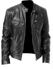 Slim PU Leather Jacket for Men - Business Style, Khaki/Brown/Black, S-5XL