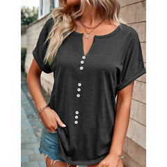 V-neck Short Sleeve Button Design Blouse - Summer Tops