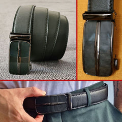 Men's Ratchet Belt with Slide Buckle - Adjustable Size PU Leather Belt - Fashionable and Functional- by SHAVIT