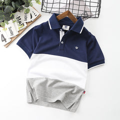Lapel T-Shirt for Middle School Children - Short Sleeve, Soft Cotton Fabric, Cartoon Pattern, UV Protection