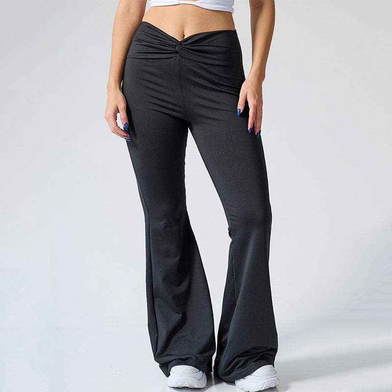 Abdominal-Shaping Slimming Bell-Bottom Pants in Black for Street Fashion - Farefe