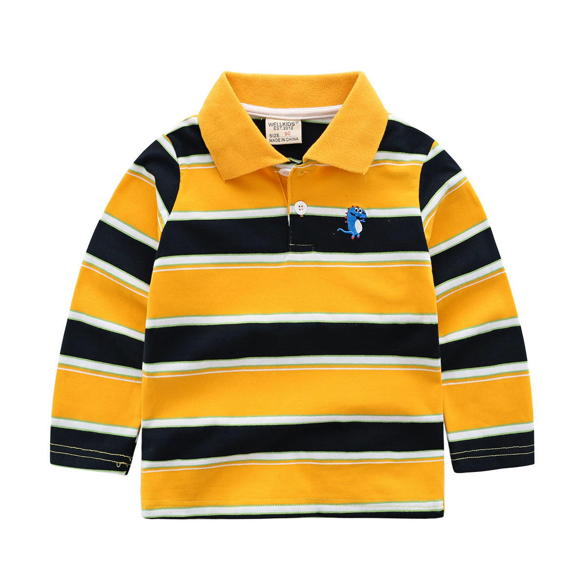 Boys Casual Striped Long Sleeve T-Shirt - Made in China - Soft Cotton Fabric - Non-Hooded - Ages 3-8 Years - Lapel Collar - Farefe