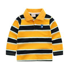 Boys Casual Striped Long Sleeve T-Shirt - Made in China - Soft Cotton Fabric - Non-Hooded - Ages 3-8 Years - Lapel Collar - Farefe