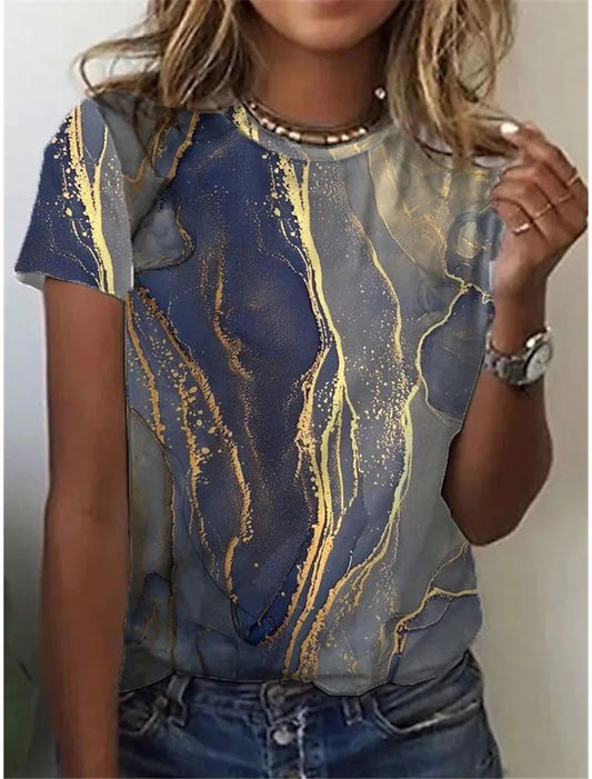 Women's Abstract Retro Print Short Sleeves Shirt