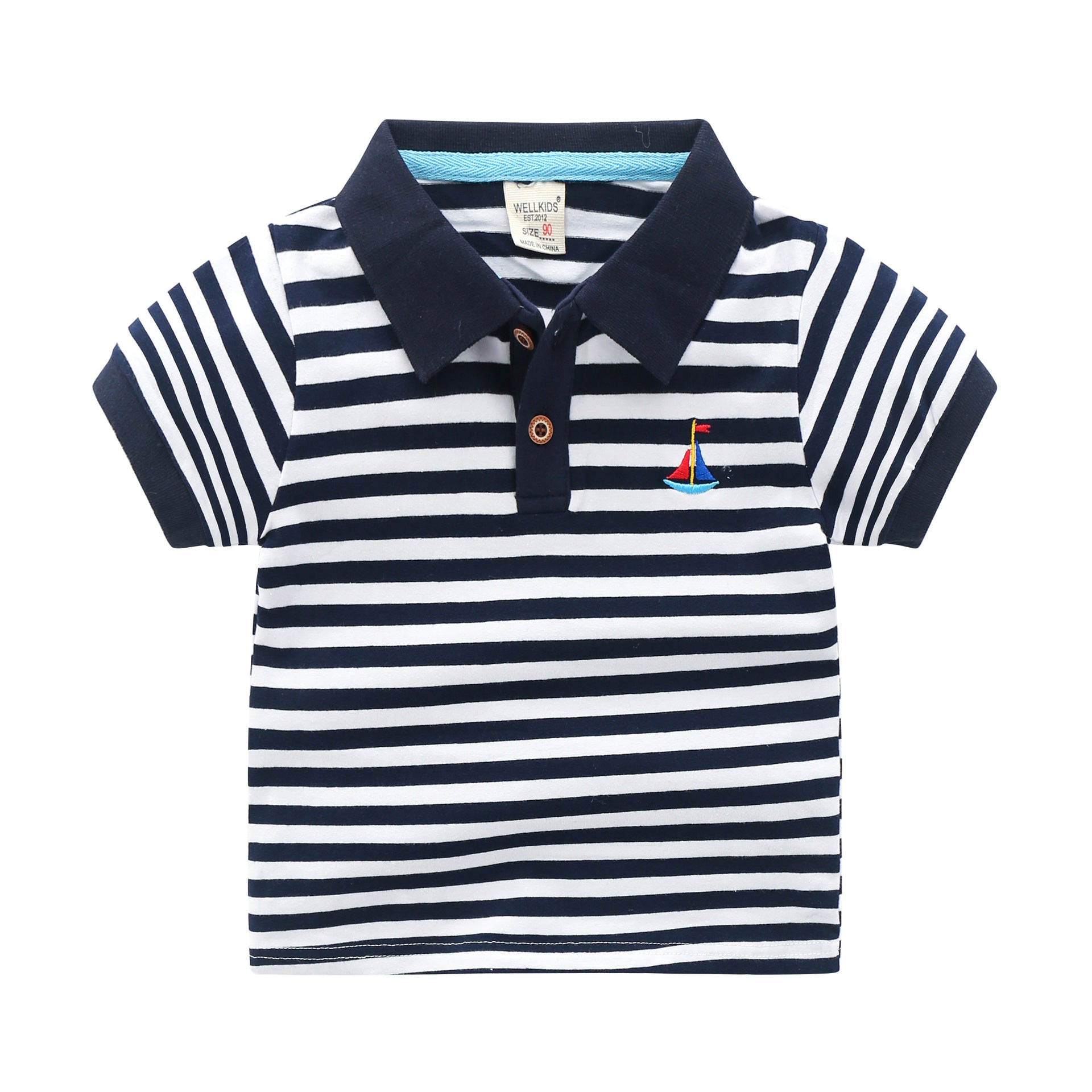 Children's Striped Short Sleeved Polo Shirt Lapel T-Shirt - Farefe
