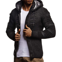 Sweater Men's Hooded Knitted Cardigan Jacket in Thick Wool, Long Sleeve, Acrylic Material, Available in Multiple Colors and Sizes