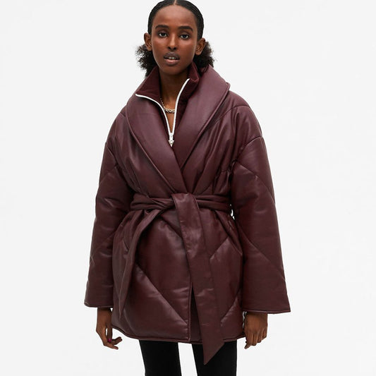 Winter Parkas For Women Loose Leather Coats Ladies Jackets - Farefe