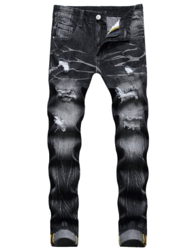 Men Vintage Distressed Denim Jeans Trousers Pants - Cotton Fabric