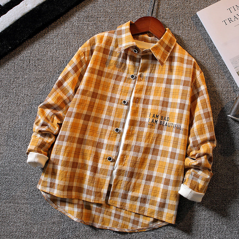 Boys' Plaid Long-sleeved Shirt - Casual, Trendy, and Handsome - Farefe