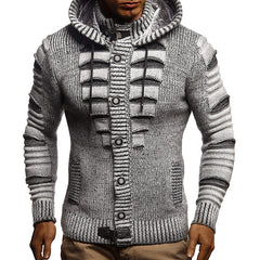 Sweater Men's Hooded Knitted Cardigan Jacket in Thick Wool, Long Sleeve, Acrylic Material, Available in Multiple Colors and Sizes