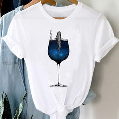 Women's Wine Print Casual Short Sleeve Clothing