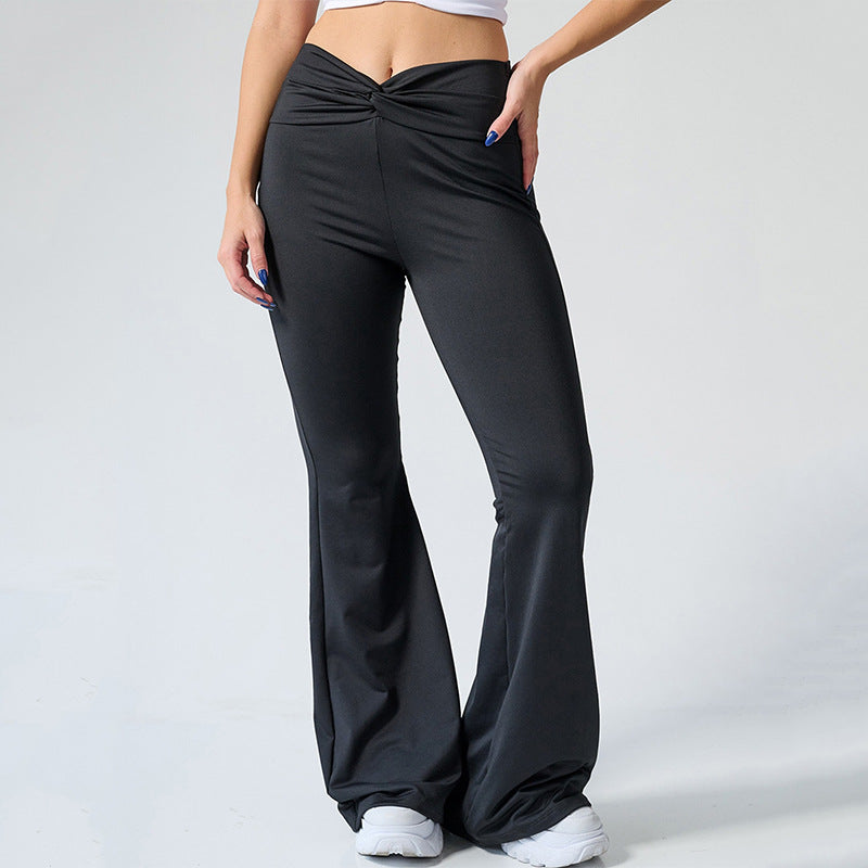 Abdominal-Shaping Slimming Bell-Bottom Pants in Black for Street Fashion - Farefe