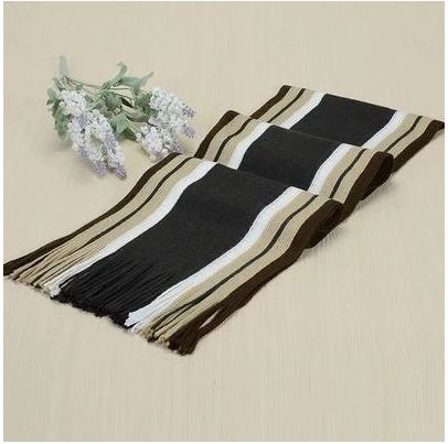 Autumn and Winter Fringed Men's Scarves - Cotton, Solid Color, Warm Pattern Stripe, Suitable for Winter, Spring, Autumn - Red, Purple, Black, White, Coffee - Length 180cm x Width 23cm - Farefe