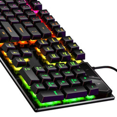 Mechanical Feel Wired Keyboard with Mixed Color Backlight - 104 Keys, 1.38m Wire, USB Interface