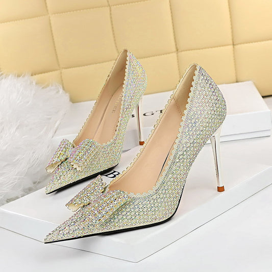 Sweet Women's Princess Wedding Shoes with Thin High Heels and Shallow Mouth - Farefe