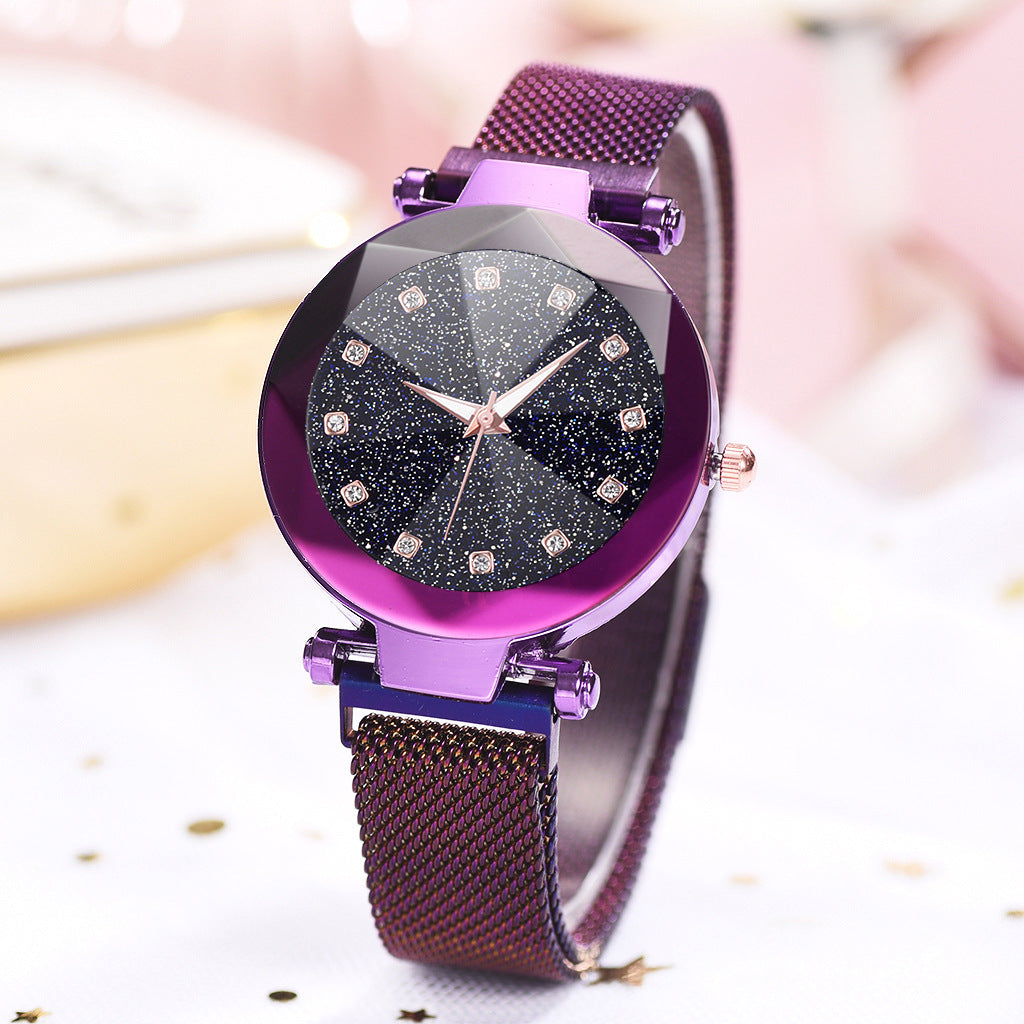 Women's Square Diamond Rhinestone Starry Sky Face Casual Fashion Watch Set - Farefe