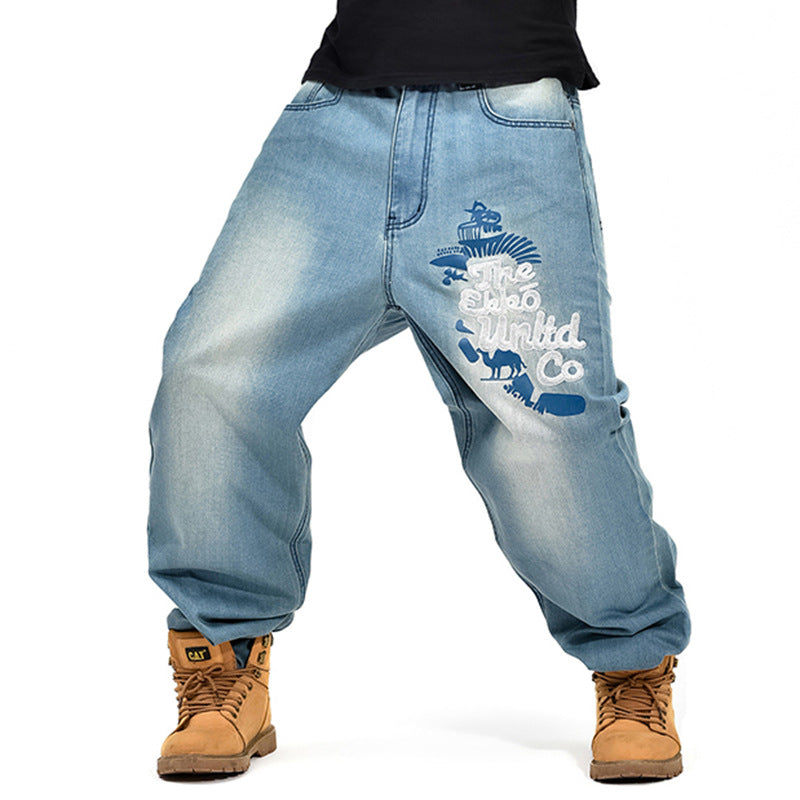 Hip-hop Denim Loose Casual Men's Jeans - Blue - Farefe