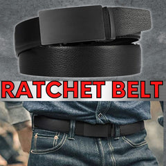 Microfiber PU Leather Ratchet Belt for Men - Adjustable Black Belt with Ratchet Closure