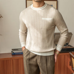 Crew Neck Long Sleeve Sweater Pullover in Beige White Flush Rice - Wool Blend - Long Sleeves - Ribbed Bottom - M, L, XL, 2XL Sizes - Farefe