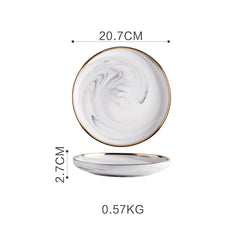 Marble Tableware Bowls Plates - Porcelain Set of 8 Including Soup Spoons, Dishes, Bowls, Bowls, 8-inch Platter, 9-inch Deep Plate