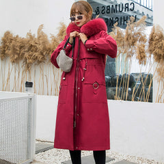 Long Casual Solid Color Fox Fur Jacket with Belt - Autumn/Winter Collection