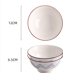 Japanese Ceramic Bowls - Single Large Bowl, 4.5 inch Mouth Diameter, Porcelain Material, Underglaze Color Technology - Includes 1 Ceramic Bowl - Farefe