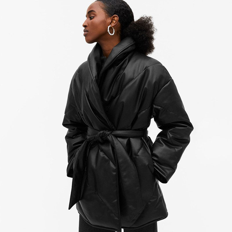 Winter Parkas For Women Loose Leather Coats Ladies Jackets - Farefe