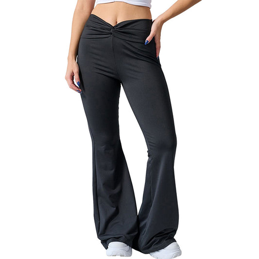 Abdominal-Shaping Slimming Bell-Bottom Pants in Black for Street Fashion - Farefe
