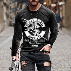 Men's Long-sleeved T-shirts, Thin Tops, Trendy Clothes - Stylish Cartoon Pattern, Slim Fit, Round Neck, Long Sleeves - Available in Multiple Sizes and Colors