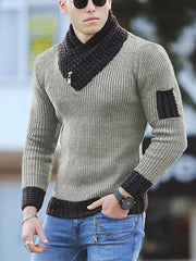 Casual Slim Knit Pullover Long Sleeve Scarf Collar Sweater Men's