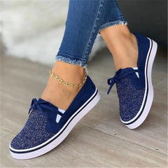 Lace-up Canvas Flat Shoes for Women - White Flats Sneakers - Farefe