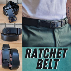 Men's Ratchet Belt - PU Leather, Adjustable Size, Slide Buckle, No Holes - SHAVIT