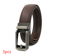 Fake Needle Belt Automatic Buckle - Men's Cowhide Leather Two-Layer Business Style Belt