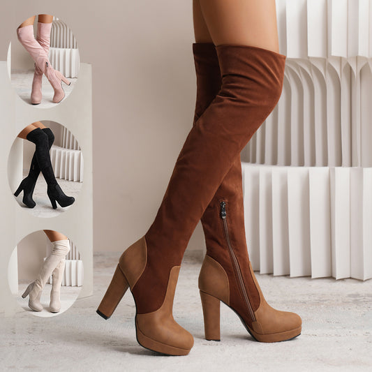 New Women's Elastic Suede Over-the-knee Boots - Stylish High Heel Winter Party Shoes
