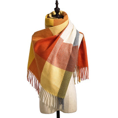 New Cashmere Tassel Thickened Warm Scarf - 70*180CM, Check Pattern, England Style