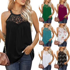 Loose Fit Lace Halter Sleeveless Tank Tops