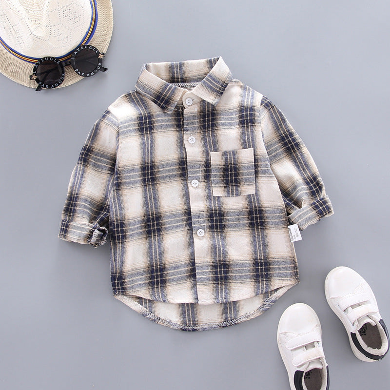 Boys and Girls Plaid Shirts - Korean Style Loose Lapel Long Sleeves - Farefe