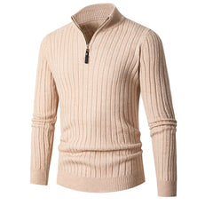 Men's Long-sleeved Half-turtleneck Zip-up Sweater - Slim-fit Pullover with Half Height Zipper - Farefe
