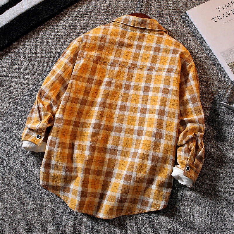 Boys' Plaid Long-sleeved Shirt - Casual, Trendy, and Handsome - Farefe