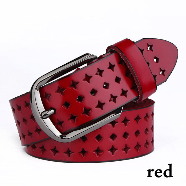 Pin Buckle Leather Belt for Women, Two-Layer Cowhide, Alloy Buckle, Pin Buckle Fastening, Lightweight Design - Farefe