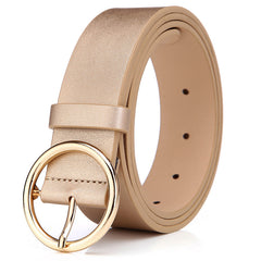 Round Belt Personalized Korean Belt - Ladies Pin Buckle, Zinc Alloy Buckle Head, PU Leather Body, Length 105-115cm/Width 3.3cm, Buckle Size Length 5cm/Width 5cm.