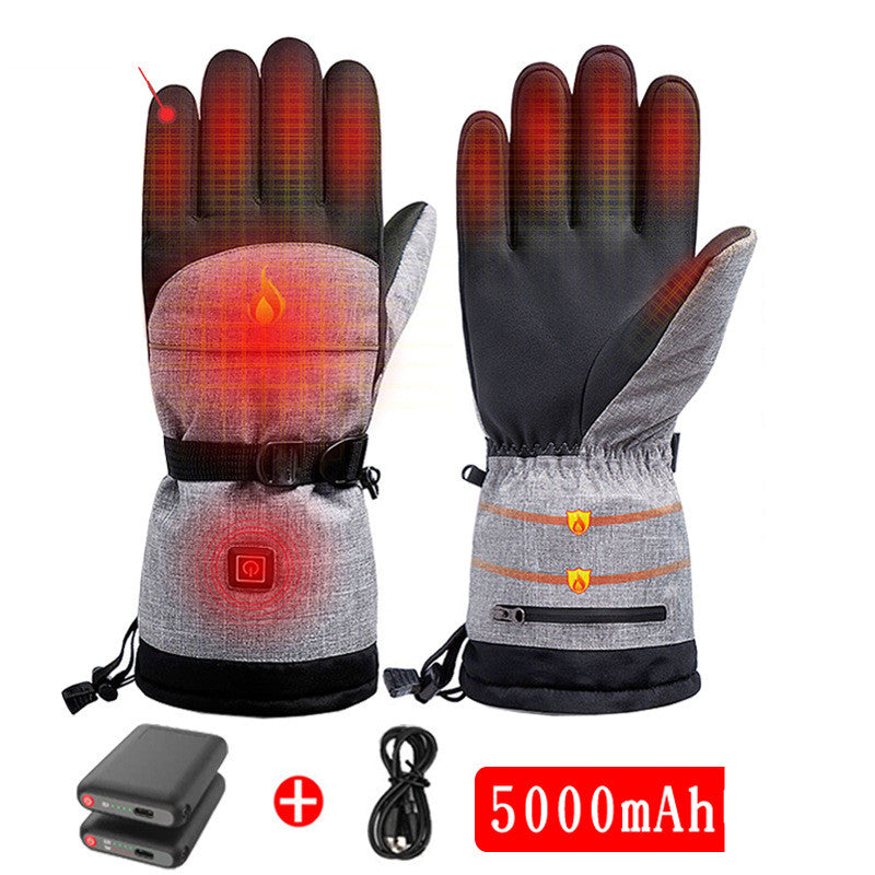 Outdoor Cold and Warm Three-Speed Thermostat Gloves, Polar Fleece Ski Gloves for Men, Keep Warm, Color Matching, Split Finger Style - Electric Heating Series - Farefe